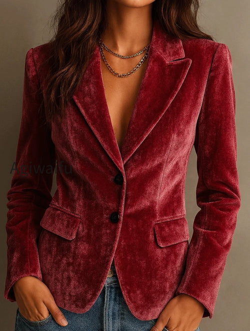 Elegant Dark Burgundy Velvet Blazer
