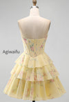 yellow-a-line-floral-corset-short-fringed-strapless-homecoming-dress-with-ruffles