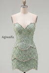 sparkly-pink-floral-tight-short-strapless-homecoming-dress-with-pearls