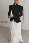 black-mandarin-collar-puff-sleeve-blazer