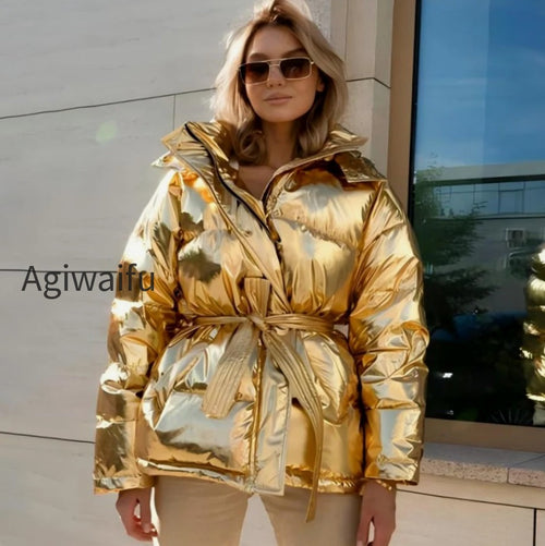 Hooded Cotton Coat Jacket Women Sports Outdoor Glossy Bread Clothing Autumn Winter Casual Cotton Coat Jacket
