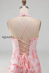 sparkly-pink-floral-halter-sequin-tight-short-homecoming-dress