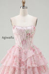 yellow-a-line-floral-corset-short-fringed-strapless-homecoming-dress-with-ruffles
