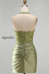 army-green-appliqued-ruched-halter-tight-short-corset-homecoming-dress
