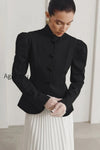 black-mandarin-collar-puff-sleeve-blazer