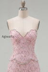 sparkly-pink-floral-tight-short-strapless-homecoming-dress-with-pearls