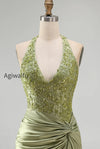 army-green-appliqued-ruched-halter-tight-short-corset-homecoming-dress