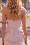 sparkly-pink-floral-tight-short-strapless-homecoming-dress-with-pearls