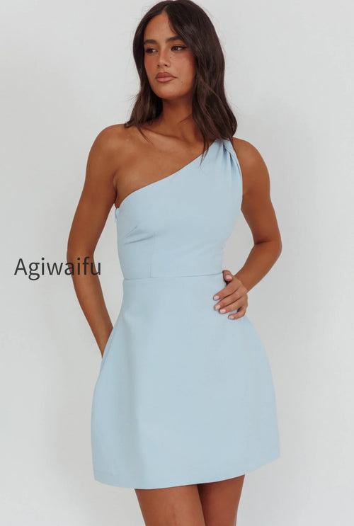 Lingering Love One-Shoulder Twist Mini Dress Blue
