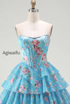 yellow-a-line-floral-corset-short-fringed-strapless-homecoming-dress-with-ruffles