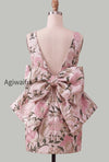 floral-pink-green-tight-boat-neck-short-homecoming-dress-with-bow