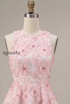 pink-floral-a-line-beaded-round-neck-short-homecoming-dress